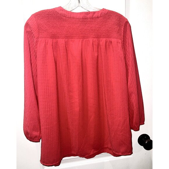 Ann Taylor Pullover Top womens Sz Small V Neck Smocking at Shoulders Long Sleeve - Picture 6 of 9